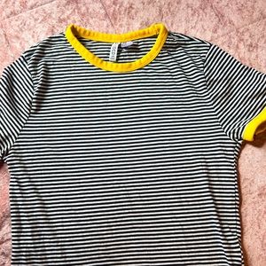 Black and white striped H&M shirt with yellow trim